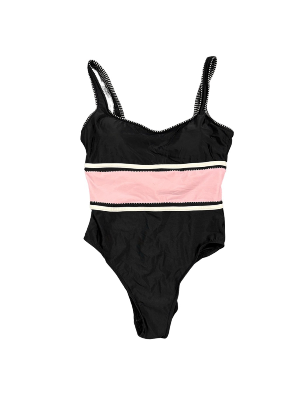 Vintage Y2K TrimShaper One Piece Swimsuit Womens 14 Black Pink Colorblock Tummy